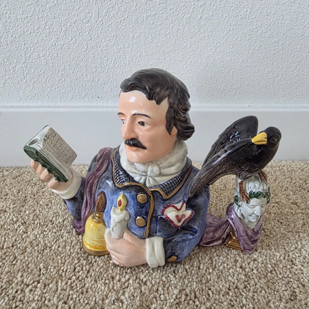 Fitz & Floyd Edgar Allan Poe Teapot 1995 Ltd Ed Literary Masters 16oz Raven